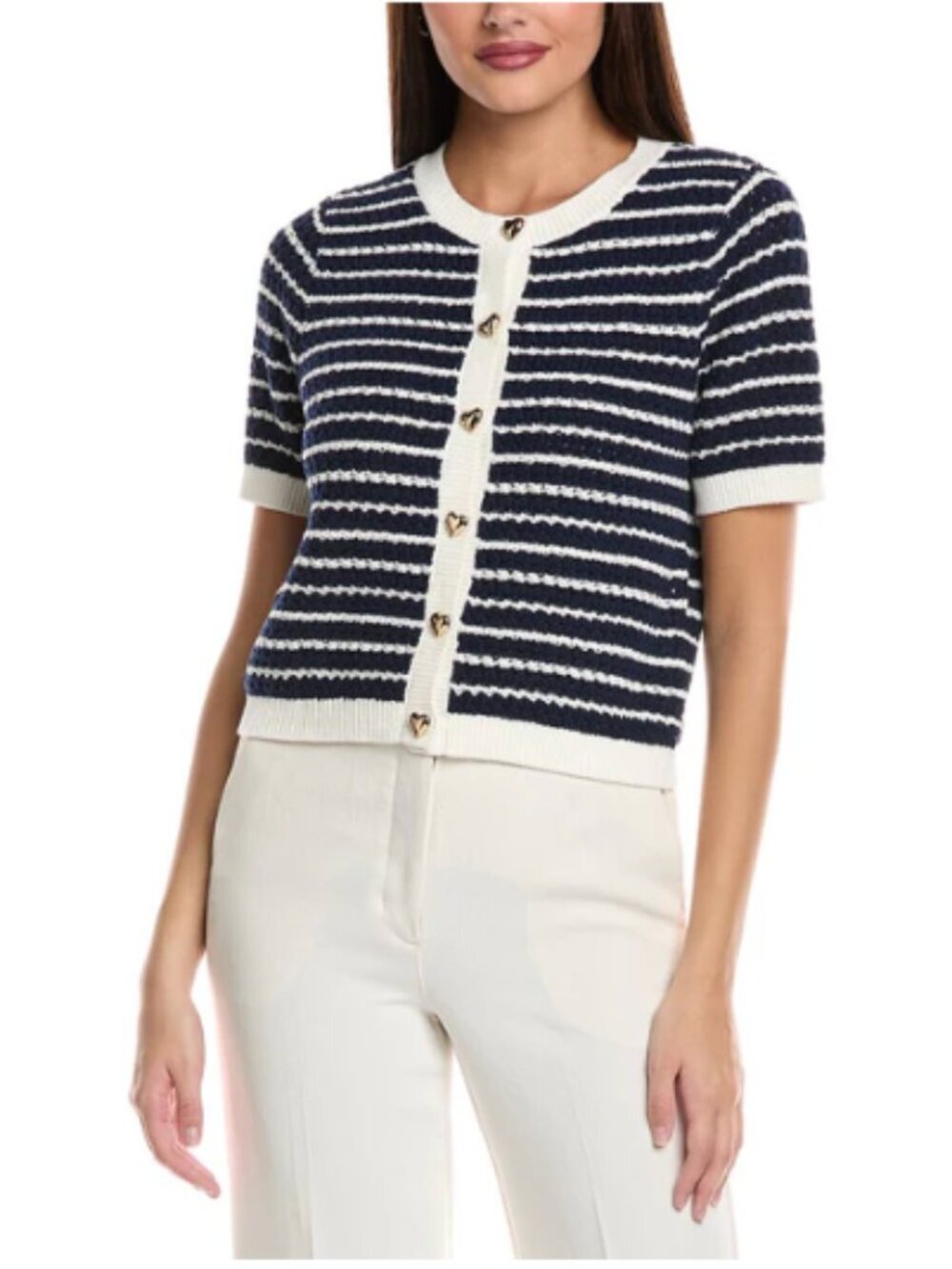 Nanette Lepore Navy and White Cream Striped Knit Sweater, Medium